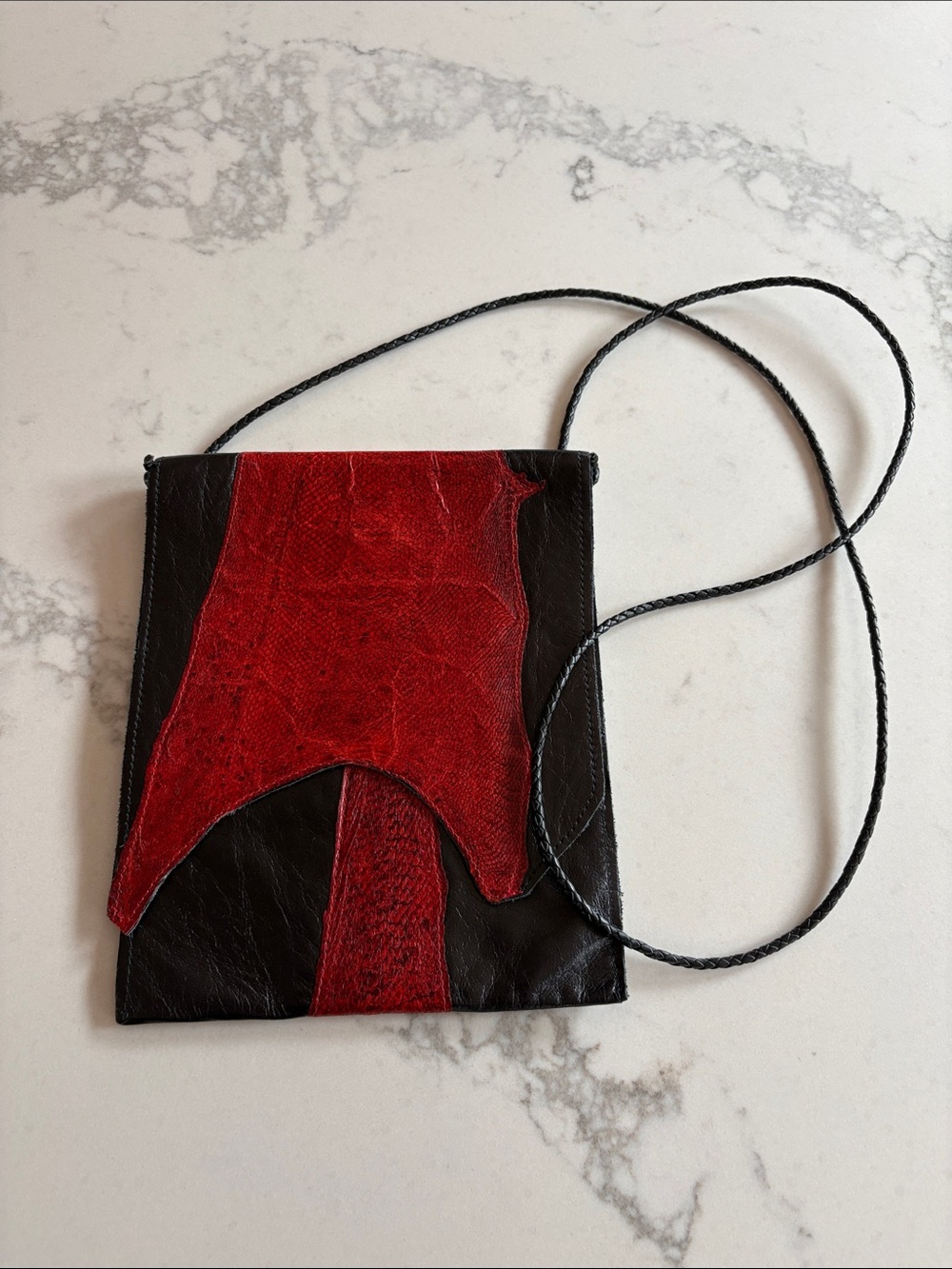 Unique Boutique Black and Red Leather Crossbody Bag